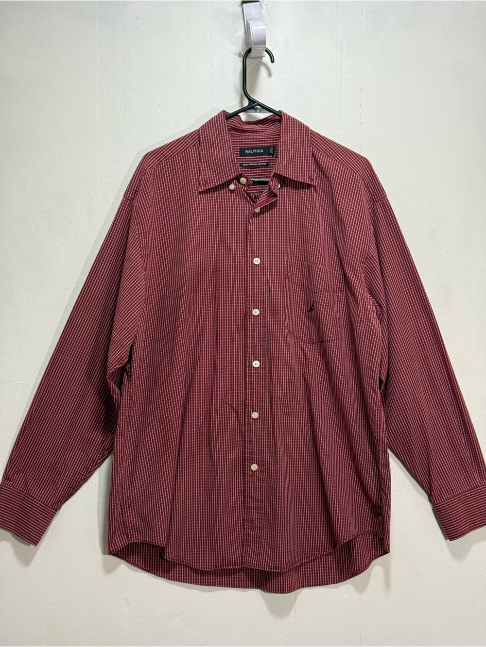 Nautica Men's Red Check Plaid Button-Up Shirt Sz L